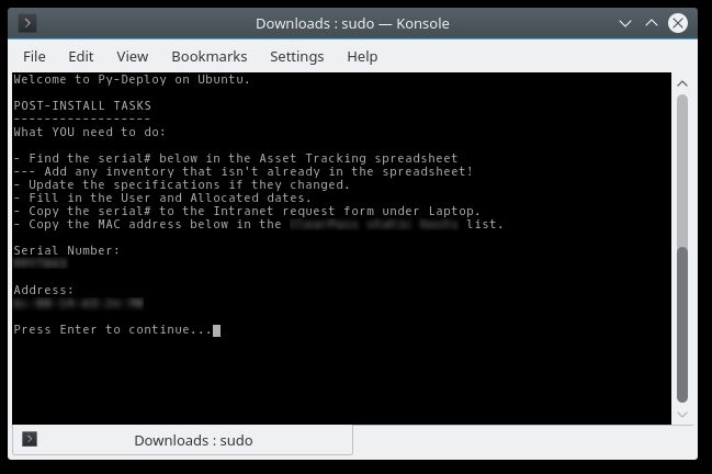 Initial Py-Deploy screen (Linux)
